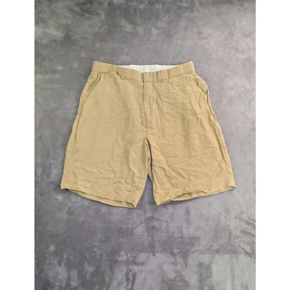 VTG Polo Ralph Lauren Sz 33 Silk Linen Shorts Pleated Mens Khaki Lightweight C24 - Picture 1 of 9